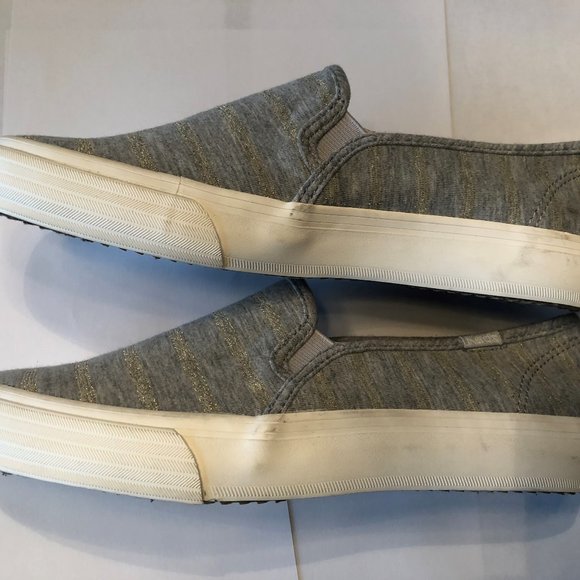 Keds Slip On Shoes - Grey Jersey Material w Gold - Picture 2 of 4